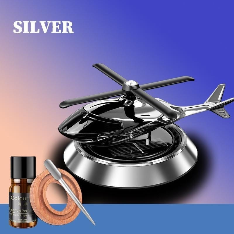 Solar Helicopter Air Freshener For Car, Silver