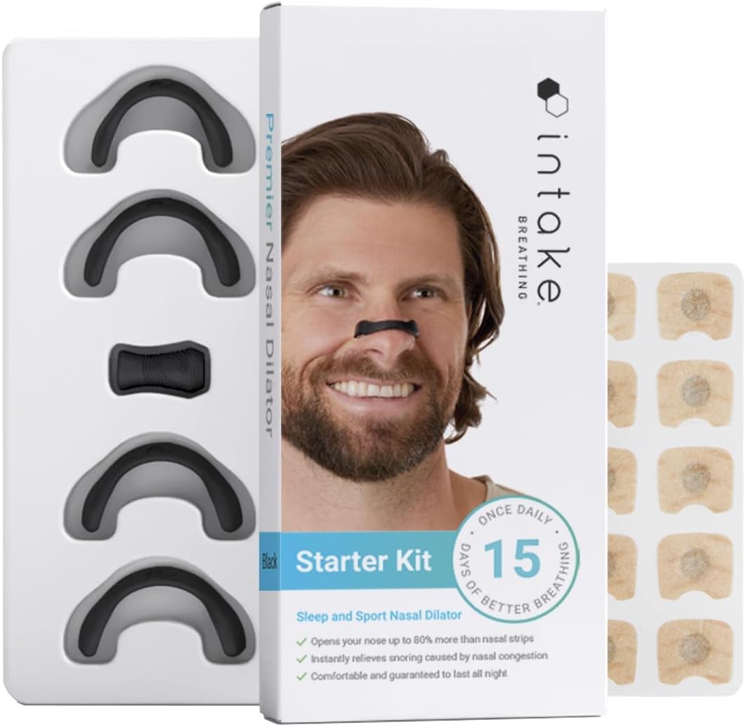 Intake Breathing Nasal Strip Starter Kit (15 Count, Black) - Boost Oxygen Intake, Reduce Snoring, Improve Sleep Quality